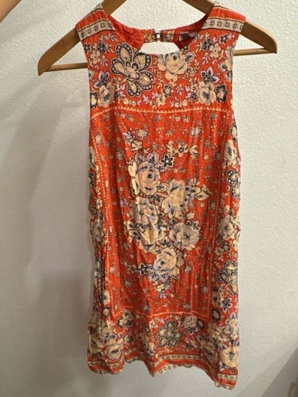 Ecote Orange Floral Patterned Boho Sleeveless Mini Dress Size M